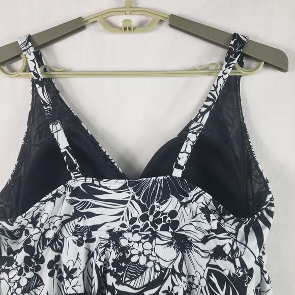 Swim Solutions Swimdress Womens 18W Black White Floral One Piece Tummy Control - Picture 9 of 16
